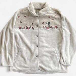 Vintage Northern Reflections Cream Gray Blend Fleece  Embroidered Flowers Jacket